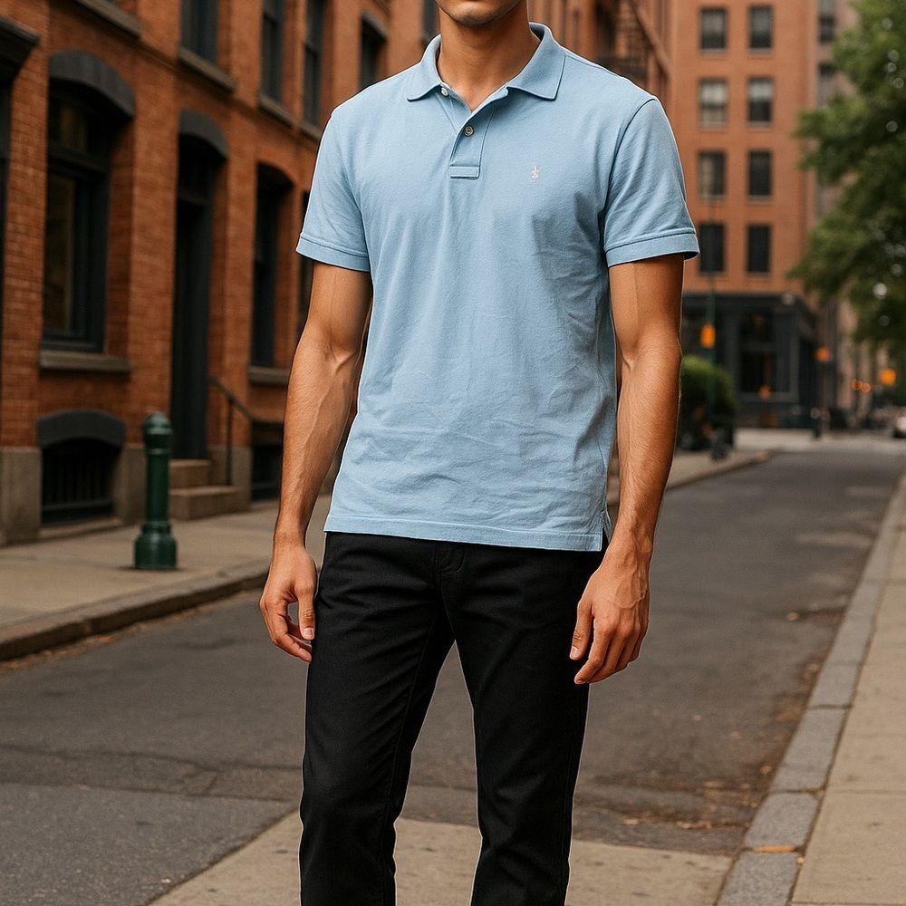 Abercrombie & Fitch Mens Light Blue Short Sleeve Pique Polo‎ Shirt Moose Logo L